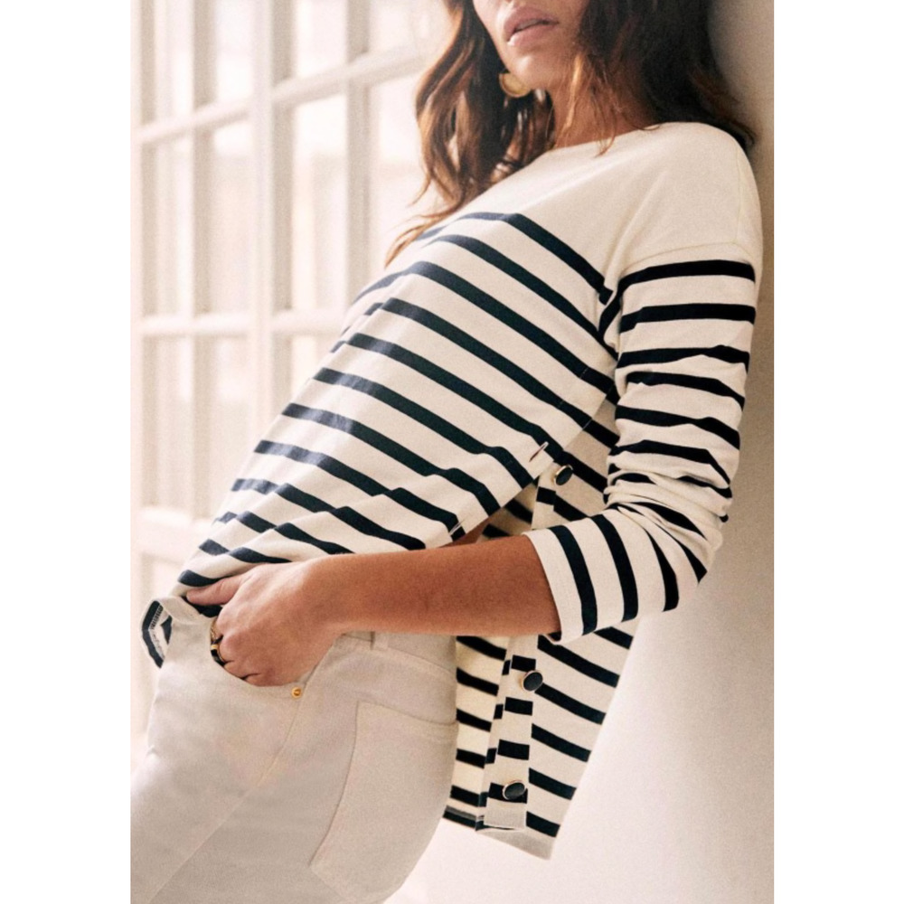 Sezane Black and White Striped Long Sleeve Tee